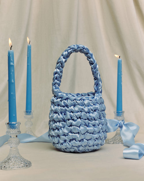 Blue bridal clutch handmade in London - luxury wedding bag perfect for modern brides and wedding guests