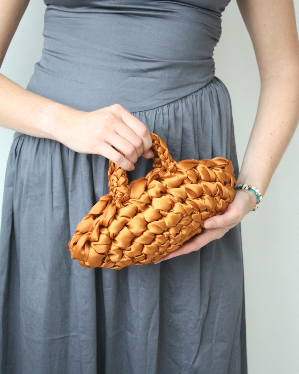 Terracotta handmade bridal bag detail