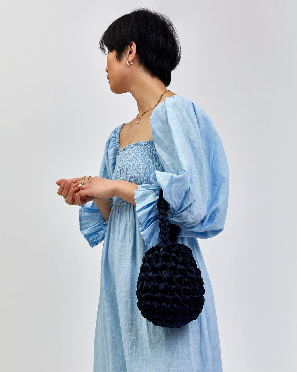 Ink blue bridal bag handmade in London - luxury wedding clutch for brides and bridesmaids