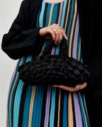 Black bridal bag handmade in London - luxury wedding clutch croissant bag for brides and bridesmaids